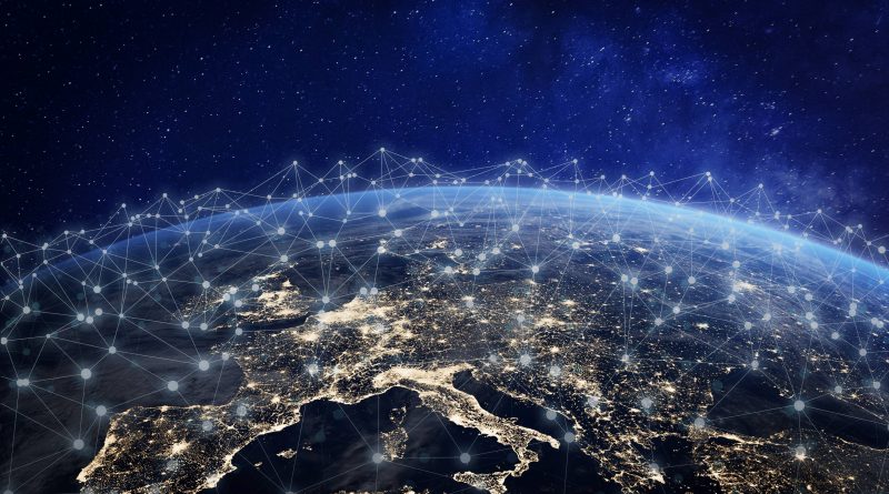 Digital image of Earth surrounded by data to represent supply chain