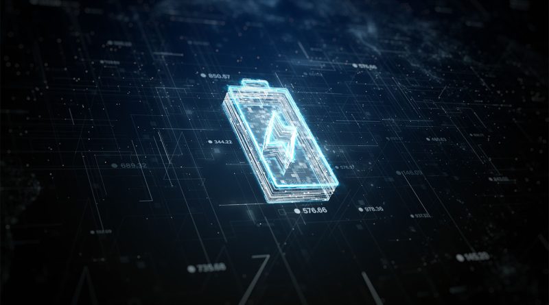Futuristic image of a battery symbol with different wires going through it to support battery supply article