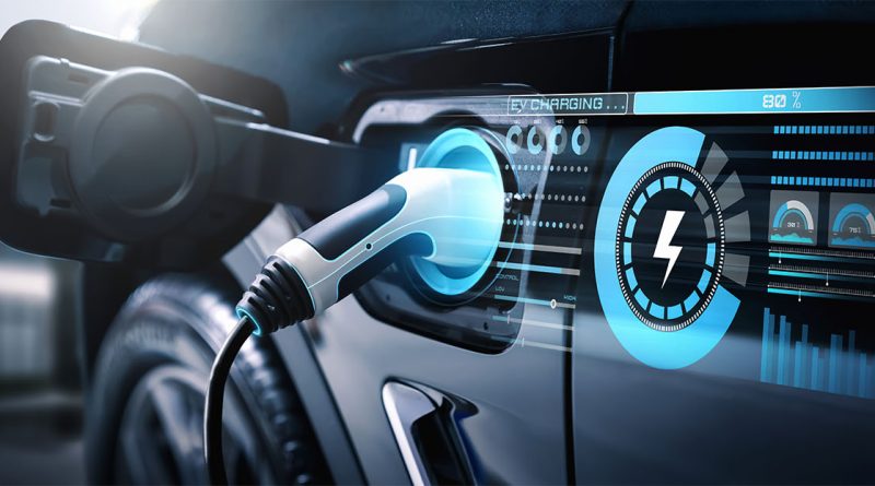 Digital image of an electric vehicle with a charger going into it to support Group14 Technologies article