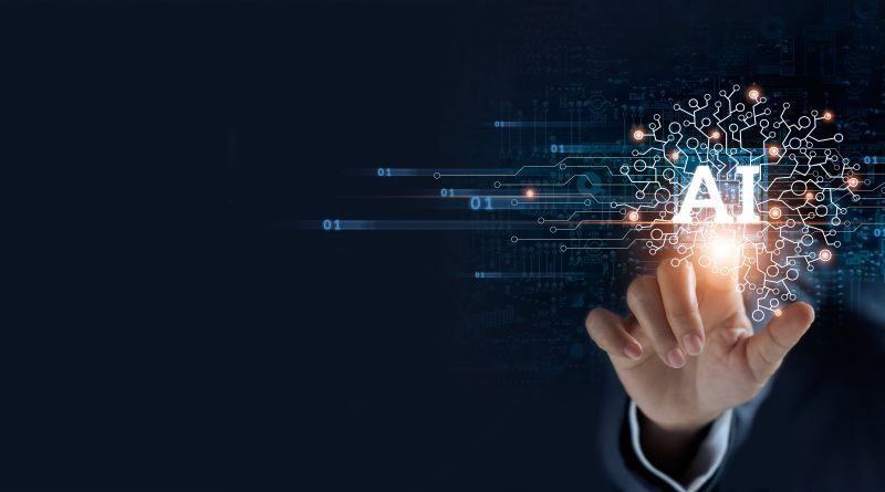 Digital image of a hand in front of a black background reaching out and touching an 'AI' button to support SAP article
