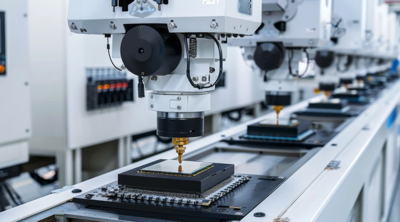Drill machine for microchip manufacture component. Semiconductor chip industry