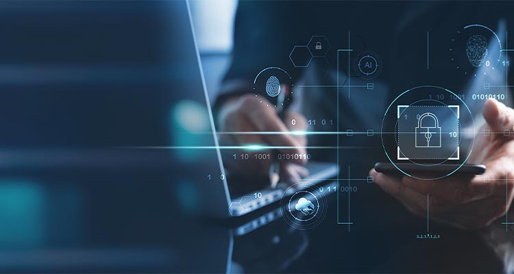 Data protection privacy concept. GDPR. Cyber security network. Man protecting data and personal information on computer with digital padlock, internet technology networking