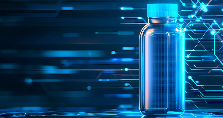 conceptual visualization of an AI-driven approach to drug discovery and development.